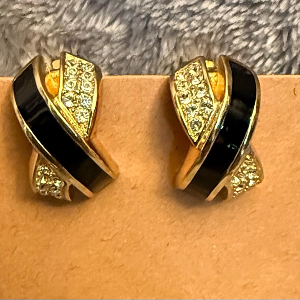 Dior Gold and Black Earrings with Crystal Details